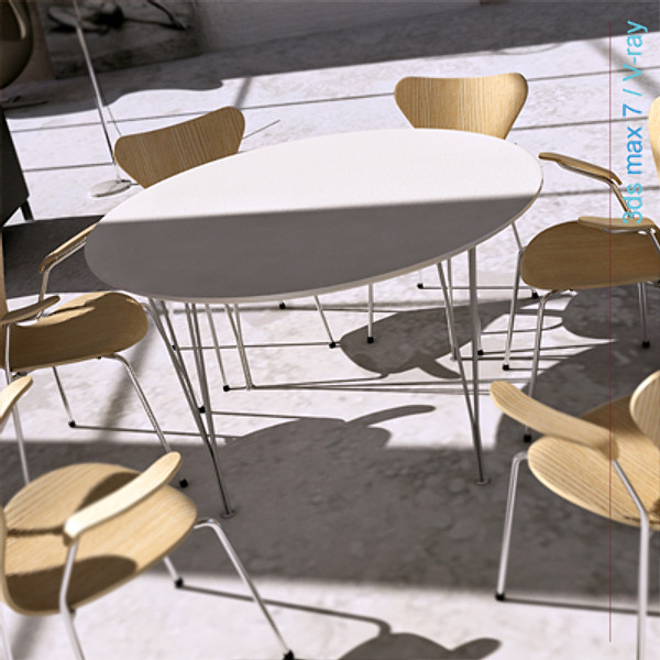 arne jacobsen tables 3d model - circular table span legs... by Lajhar 